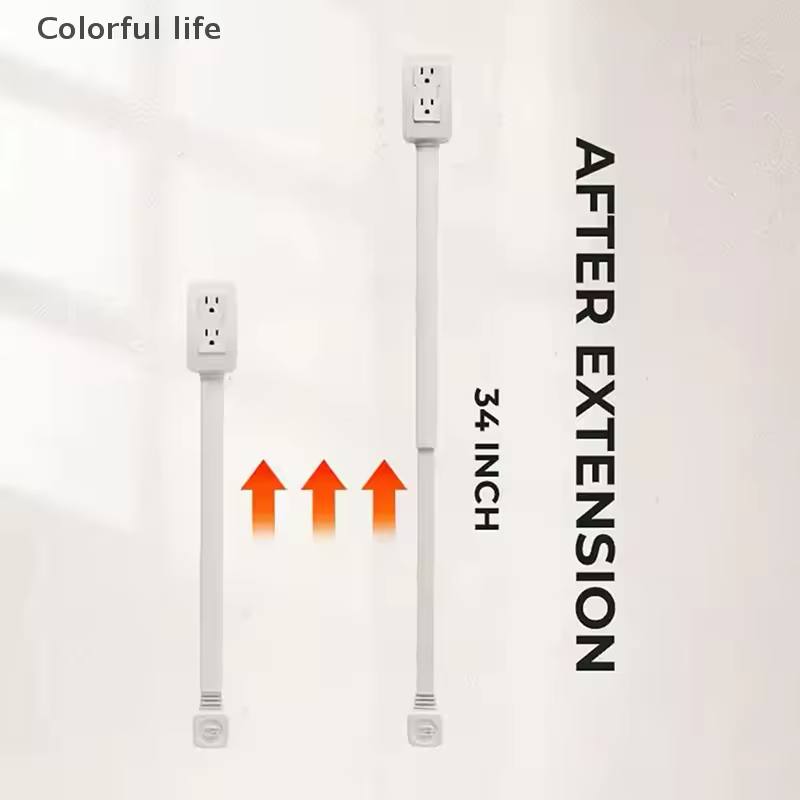 Power Socket Expander 2 Sockets 180° Rotation Stretchable Length Punch-free Power Strip Electrical Socket Extension Cord
