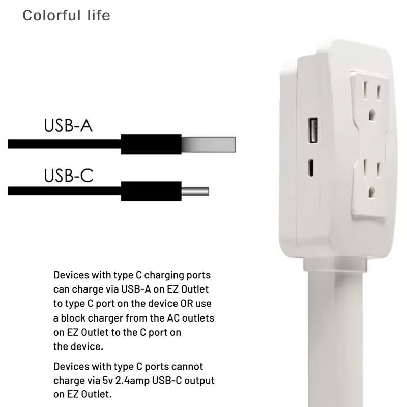 Power Socket Expander 2 Sockets 180° Rotation Stretchable Length Punch-free Power Strip Electrical Socket Extension Cord