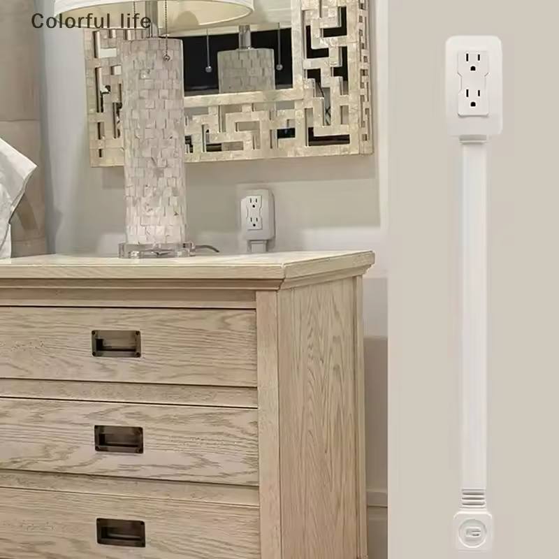 Power Socket Expander 2 Sockets 180° Rotation Stretchable Length Punch-free Power Strip Electrical Socket Extension Cord